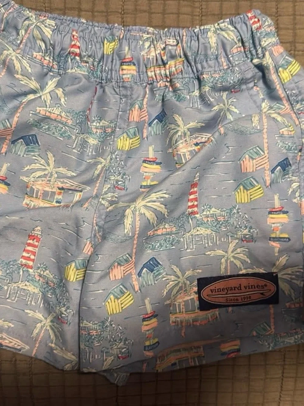 Vineyard Vines Pastel Blue Tropical Lighthouse Swim Shorts